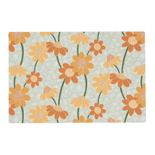 Pretty retro muted 1970s flowers placemat