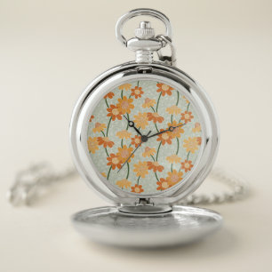 Pretty retro muted 1970s flowers pocket watch