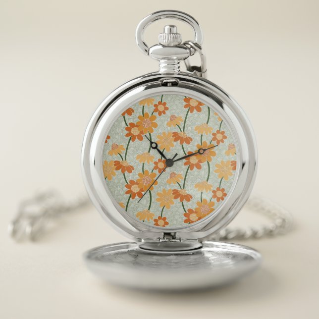Pretty retro muted 1970s flowers pocket watch (Inside)