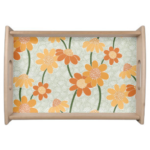 Pretty retro muted 1970s flowers serving tray