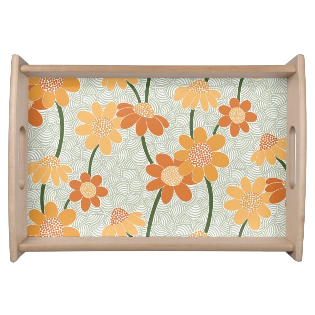Pretty retro muted 1970s flowers serving tray (Front)