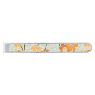 Pretty retro muted 1970s flowers silver finish tie bar
