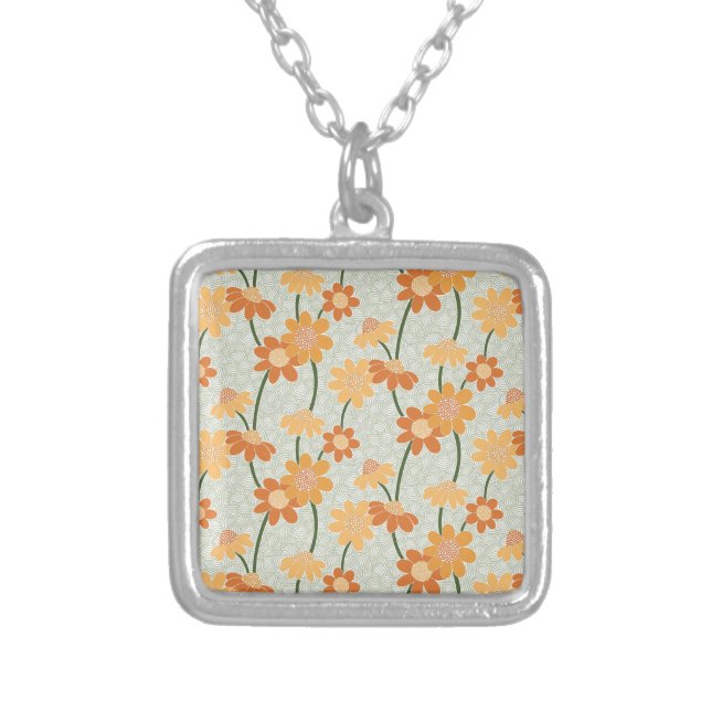 Pretty retro muted 1970s flowers silver plated necklace (Front)