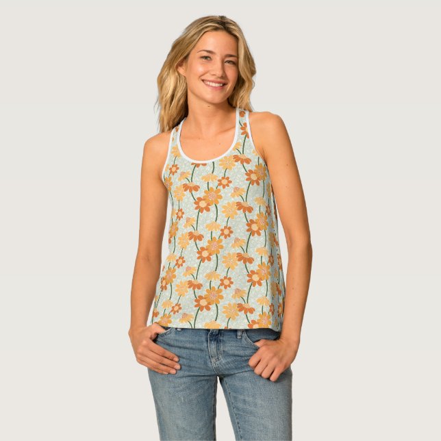 Pretty retro muted 1970s flowers tank top (Front Full)