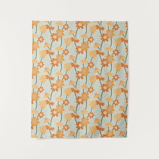 Pretty retro muted 1970s Flowers Tapestry (Front)