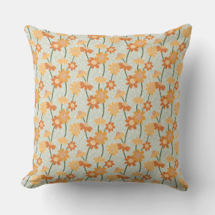 Pretty retro muted 1970s Flowers Throw Pillow