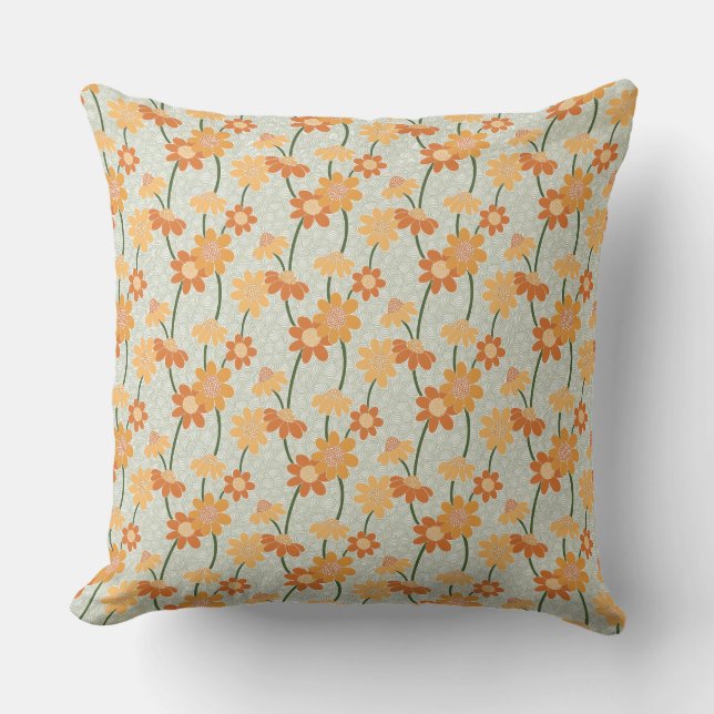 Pretty retro muted 1970s Flowers Throw Pillow (Front)