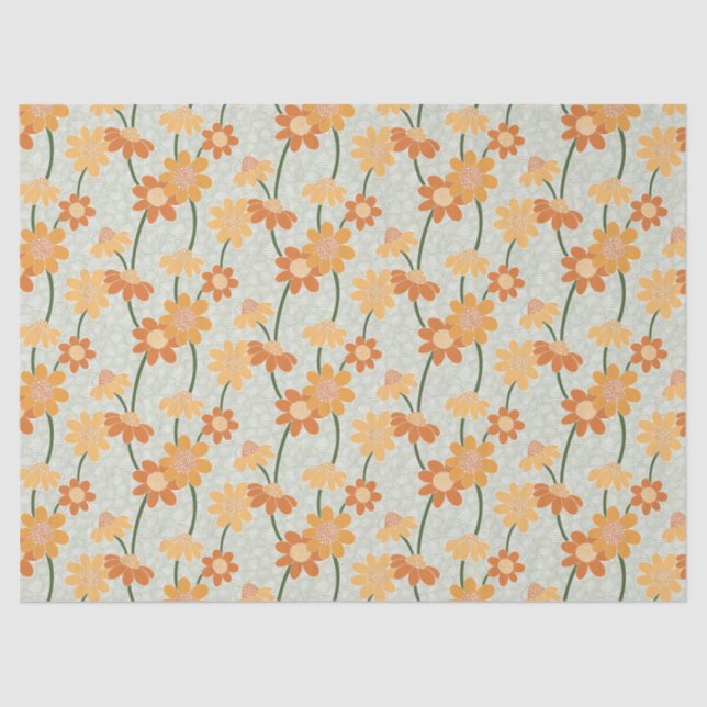 Pretty retro muted 1970s flowers tissue paper (Front)