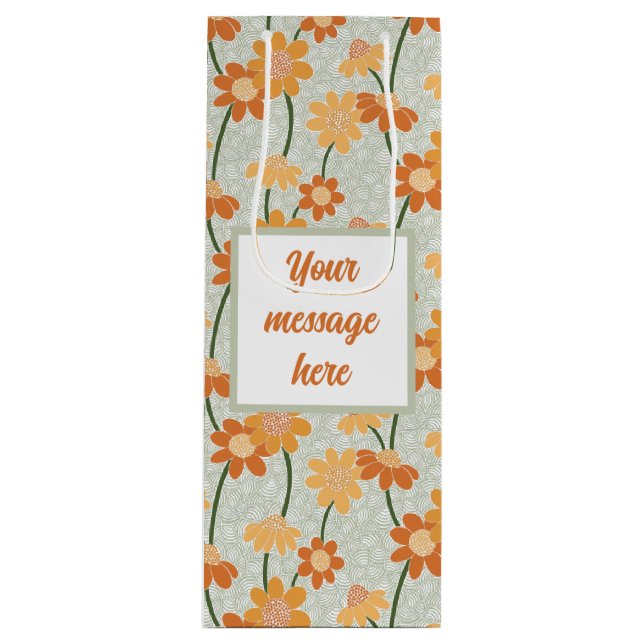 Pretty retro muted 1970s flowers wine gift bag (Front)