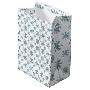 Pretty retro snowflake pattern blues watercolor medium gift bag