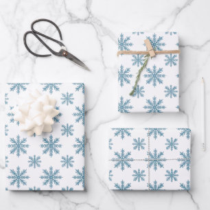 Pretty retro snowflake pattern blues watercolor wrapping paper sheets