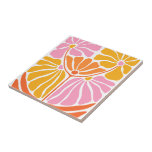 Pretty Retro Vintage Floral Pattern Tile<br><div class="desc">A pretty retro vintage floral pattern ceramic tile. Boho 70's style abstract pink orange gold.  Think backsplash,  coaster tile,  tabletop DIY project,  bathroom,  fireplace hearth,  for the retro inspired individual. Be creative and use your imagination to find a variety of uses for unique tile accents.</div>