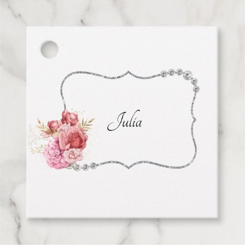 Pretty Rhinestone  Floral Frame Personalized   Favor Tags
