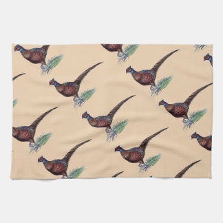 Pretty Ring Neck Pheasant Tan Kitchen Towel