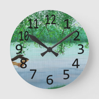 Pretty River Scene Trees Log Painting Wall Clocks