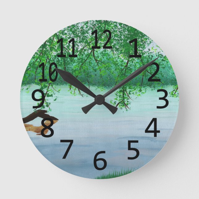 Pretty River Scene Trees Log Painting Wall Clocks (Front)