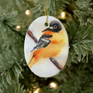 Pretty Robin Watercolor Christmas Ceramic Ornament