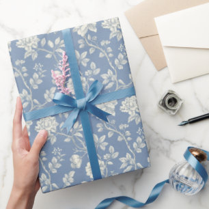 Pretty Romantic Blue Cream Flowers Bridal Shower Wrapping Paper