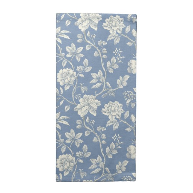 Pretty Romantic Blue Cream Flowers   Cloth Napkin (Half Fold)