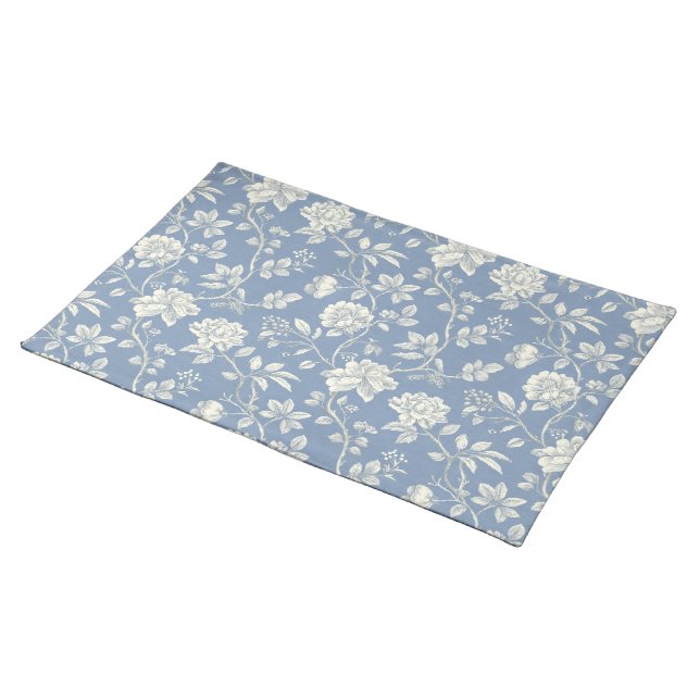 Pretty Romantic Blue Cream Flowers   Cloth Placemat (On Table)