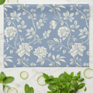 Pretty Romantic Blue Cream Flowers   Kitchen Towel