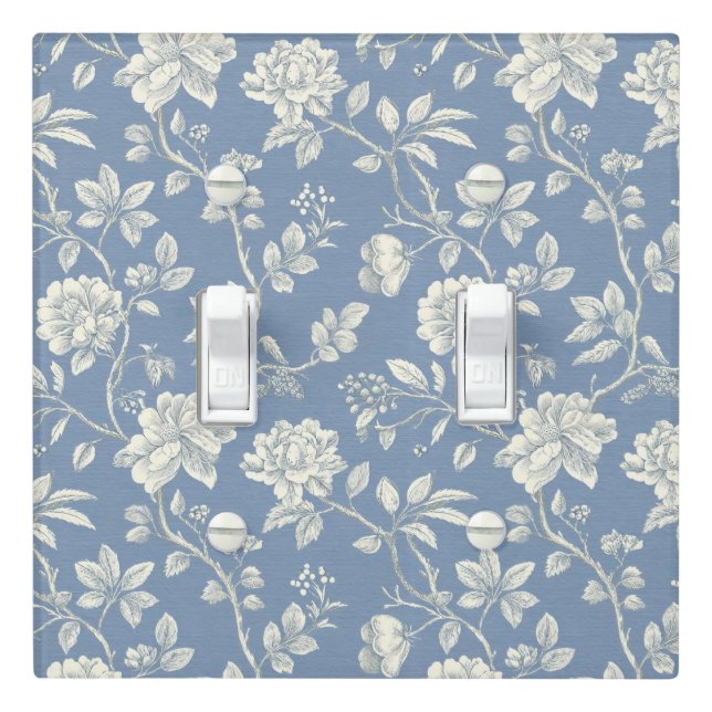 Pretty Romantic Blue Cream Flowers   Light Switch Cover (In Situ)