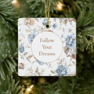 Pretty Romantic Blue Flowers Ceramic Ornament
