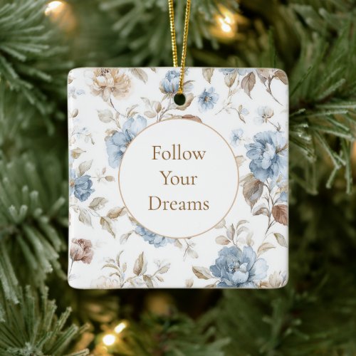Pretty Romantic Blue Flowers   Ceramic Ornament