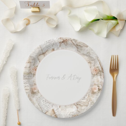 Pretty Romantic Blush Roses Love Letters Wedding Paper Plates