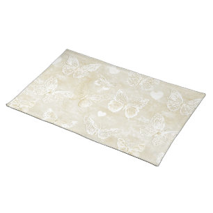 Pretty Romantic Cream Ivory Butterflies Hearts Cloth Placemat