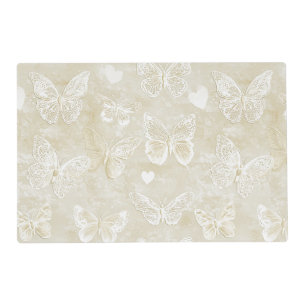 Pretty Romantic Cream Ivory Butterflies Hearts Placemat