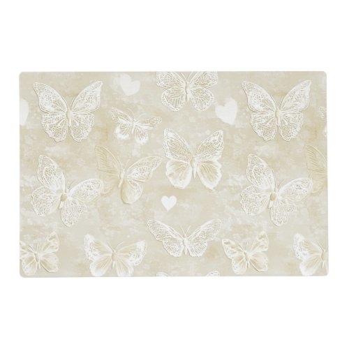 Pretty Romantic Cream Ivory Butterflies Hearts   Placemat