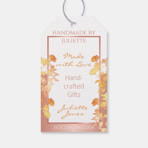 Pretty Romantic Floral White and Rose Gold Flowers Gift Tags
