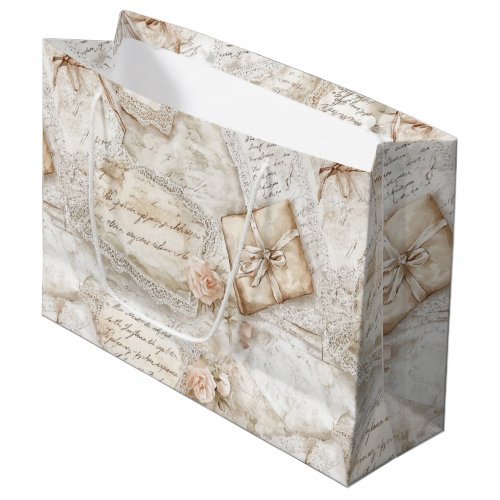 Pretty Romantic Ivory Blush Roses Love Letters Large Gift Bag