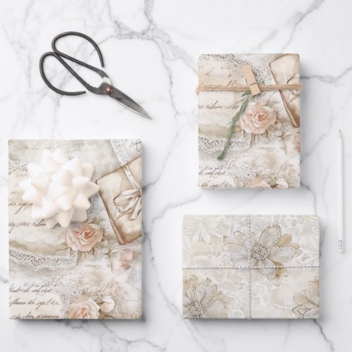 Pretty Romantic Ivory Blush Roses Love Letters Wrapping Paper Sheets