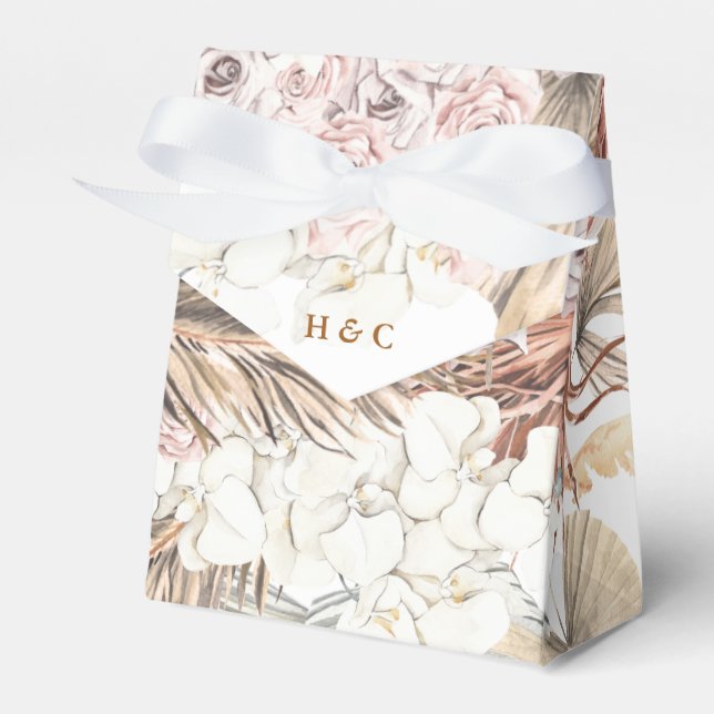 Pretty Romantic Pampas Dried Grass Floral Wedding Favor Boxes (Front Side)