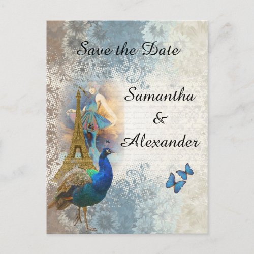 Pretty romantic Paris collage save the date Announcement Postcard