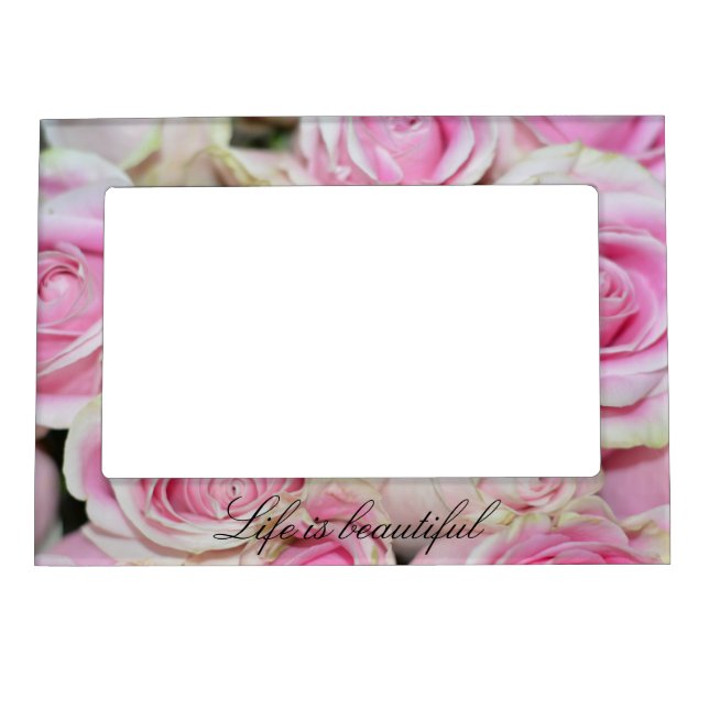 Pretty romantic pink cream roses magnetic frame (Front)