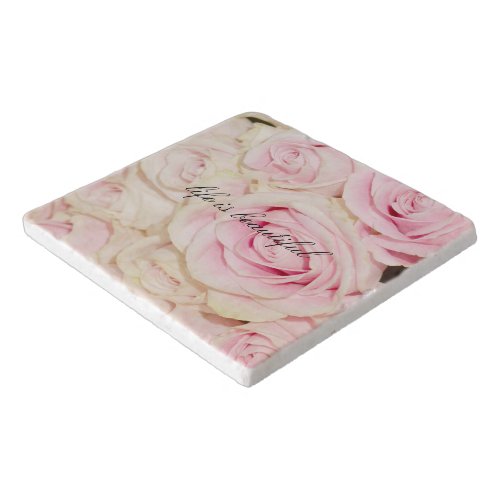 Pretty romantic pink cream roses trivet