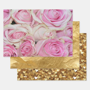 Pretty romantic pink cream roses wrapping paper sheets