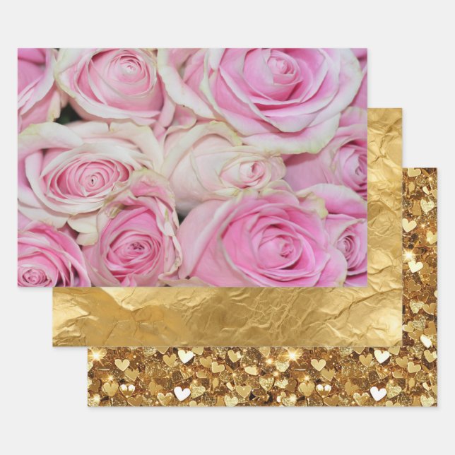 Pretty romantic pink cream roses wrapping paper sheets (Set)