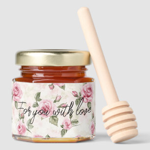 Pretty Romantic Pink Roses Floral Wedding Honey Jar Favors