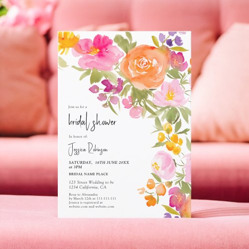 Pretty romantic pink summer floral bridal shower invitation