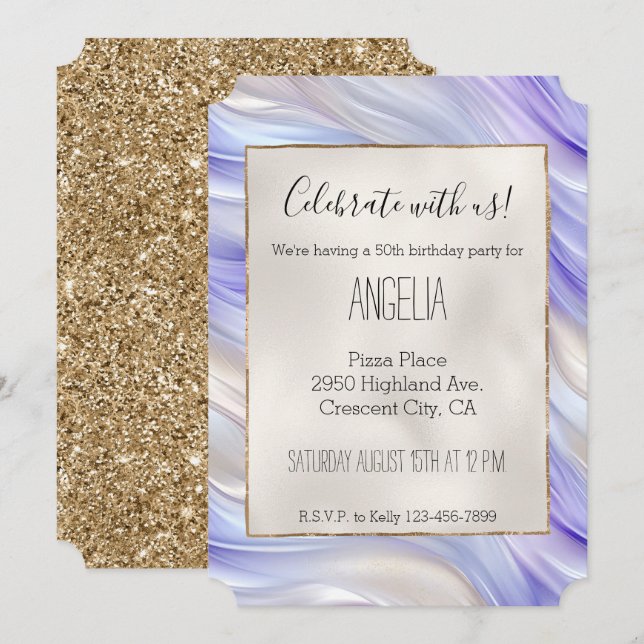 Pretty Romantic Purple Blue Pearl Swirls Invitation (Front/Back)