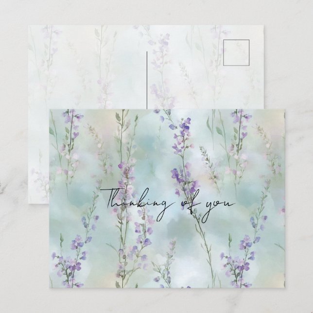 Pretty Romantic Purple Floral Thinking of you Postcard (Front/Back)