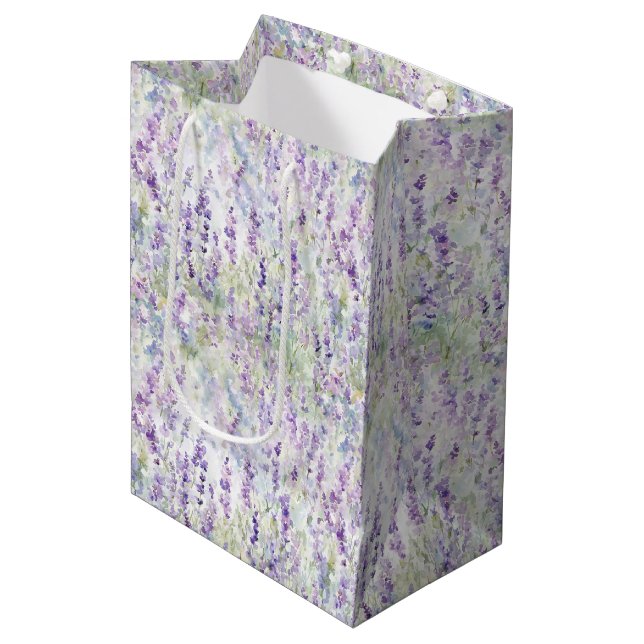 Pretty Romantic Purple Flowers Bridal Shower Medium Gift Bag (Front Angled)