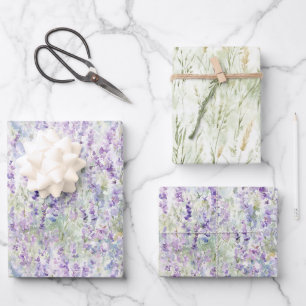 Pretty Romantic Purple Flowers Bridal Shower Wrapping Paper Sheets