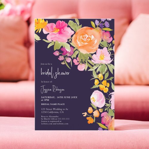 Pretty romantic purple summer floral bridal shower invitation