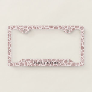 Pretty Rose Blush Glitzy Glitter Sparkle Leopard License Plate Frame