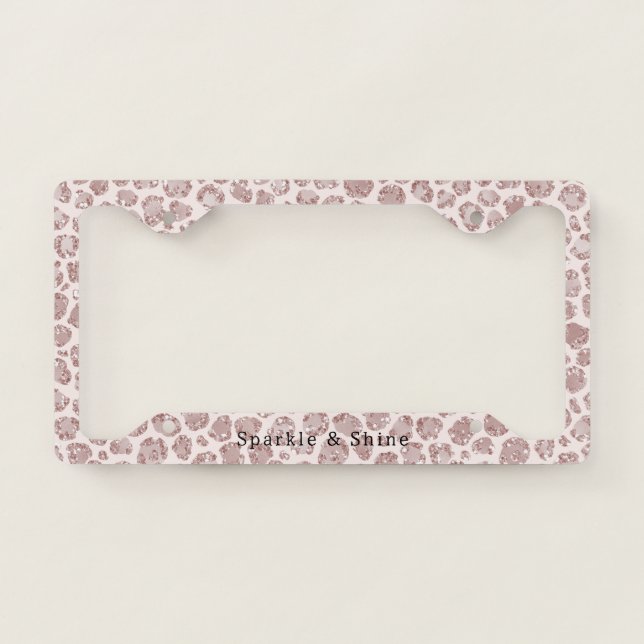 Pretty Rose Blush Glitzy Glitter Sparkle Leopard License Plate Frame (Front)